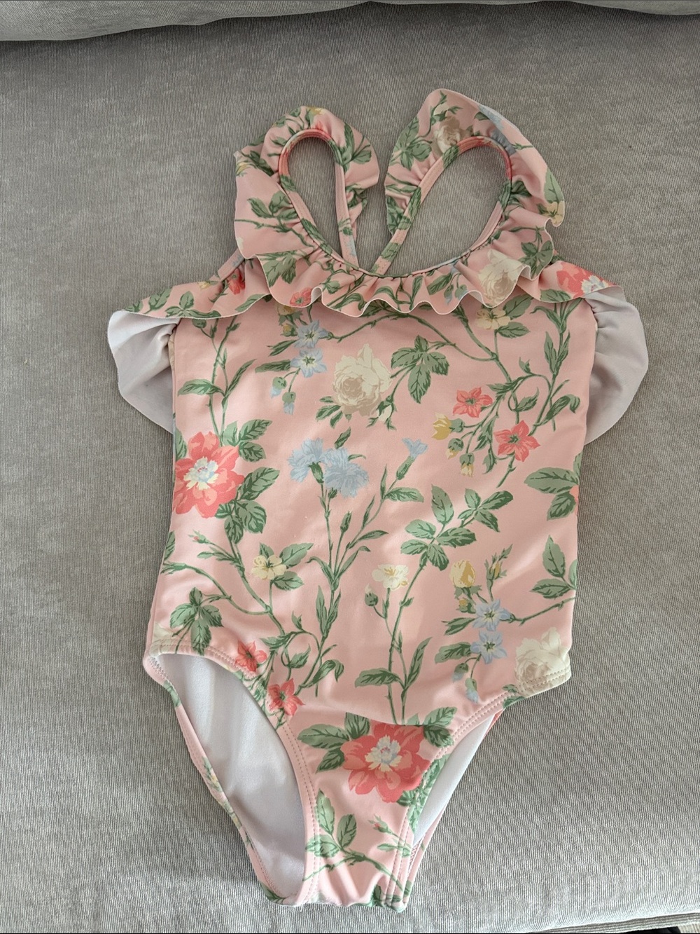 Light Pink/peach Floral Ruffle One-Piece Swimsuit